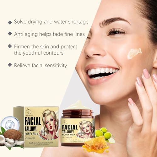 Natural Facial Balm with Beef Tallow, Honey & Coconut Oil - Anti-Aging Moisturizer