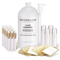 2L Lash Shampoo Bulk Refill Kit, Eyelash Cleanser for Extensions & Safe Makeup Remover, Oil-Free Lash Wash for Sensitive Eyes with 4 Bottles, 12 Brushes & 22 Cards, Salon & Home Use