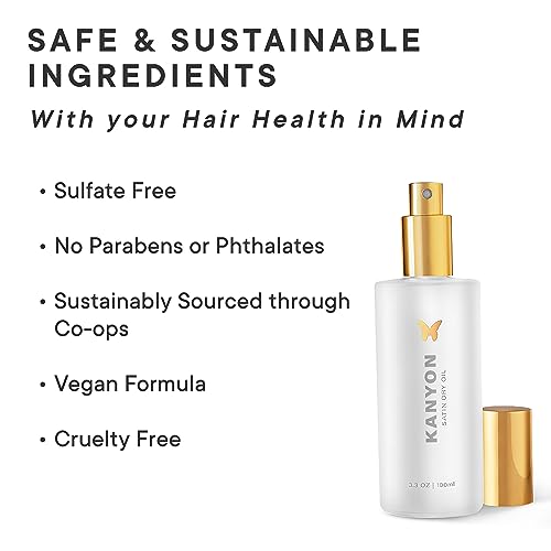 Satin Dry Hair Oil with UV Protection & Nourishing Oils - Non-Greasy, Damage Repair, All Hair Types - 3.3 Oz
