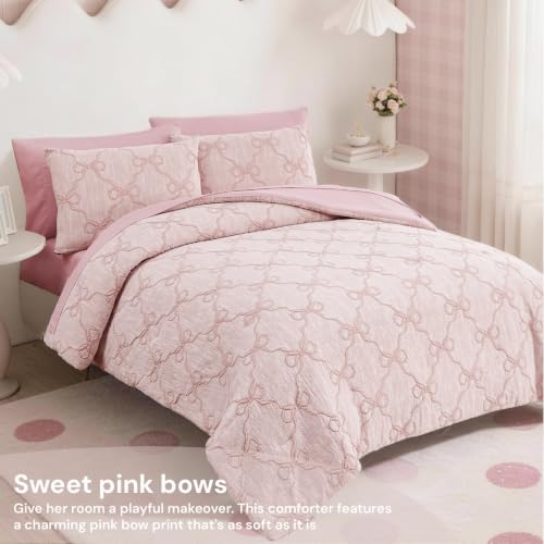 Pink Bow Full Size Comforter Set for Girls - 7 Pieces Bed in a Bag - Variation of THIS listing