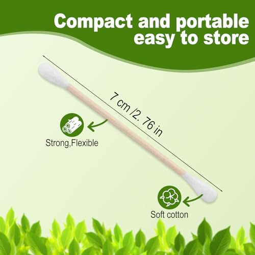 Cotton Swabs with Wooden Stick Double Round Buds,Cotton Swabs Bulk Travel Size Ear Swabs for Ears Makeup Household Cleaning Arts Crafts Pet Care (1 Count (Pack of 10000))