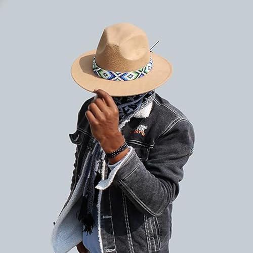 Native American Style Beaded Hatband - White & Blue Southwestern Cow Rode Handmade Headwear - Variation: White & Blue