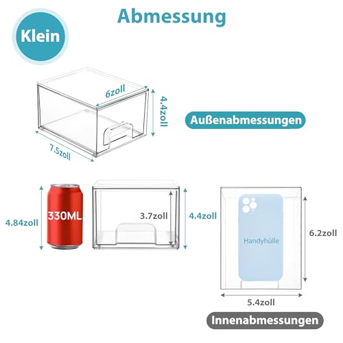 Vtopmart 4 Pack 4.4''H and 4 Pack 7.6" H Clear Stackable Storage Drawers