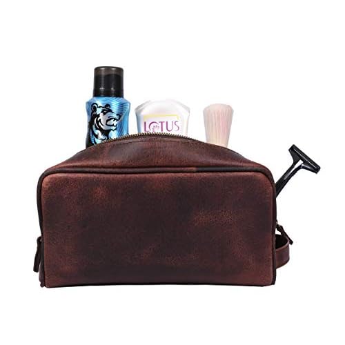 Aaron Leather Goods Leather Toiletry Bag for Men and Women Brown 10.5 Inch (Walnut)