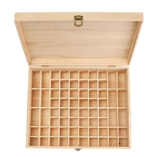 Wooden Essential Oil Storage Box with 68 Slots, Cap Labels & Carry Handle