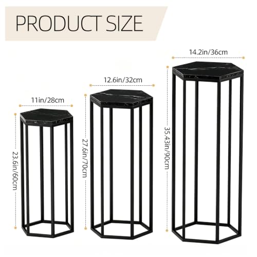 Black Hexagon Metal & Wooden Marble-Pattern Party Stand Set of 3 - Urban Deco