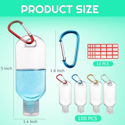 AIRNEY 100PCS Travel Hand Sanitizer Bottles with Keychains, 2oz Refillable Leak-Proof Containers for On-the-Go