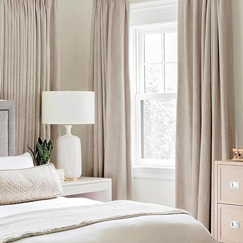 MIULEE Blackout Linen Curtains for Bedroom 62x96 Inches Beige Pack of 2