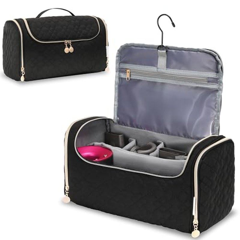 All-in-One Airwrap Travel Bag & Organizer | Large Capacity Padded Case for Dyson Airwrap & Shark FlexStyle Stylers, with Customizable Dividers & Side Pockets (Black)