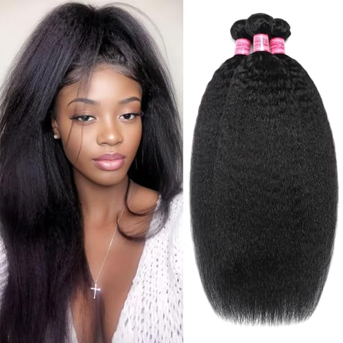 Kinky Straight Human Hair Bundles - 3 x 18 Inch Brazilian Virgin Hair
