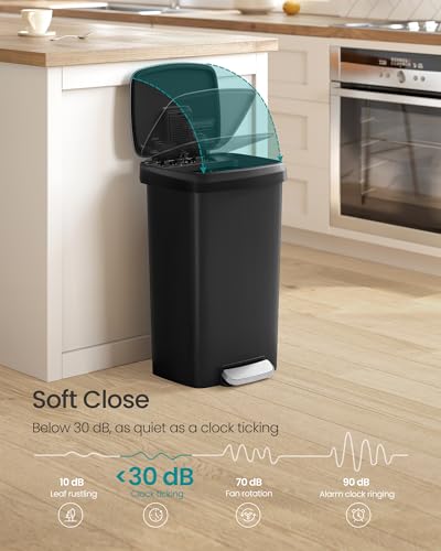 SONGMICS 12-Gallon Plastic Kitchen Trash Can with Soft Close Lid - Ink Black