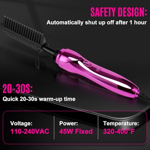 Rose Red Hot Comb Hair Straightener Set for Wigs & Natural Hair - Adjustable Heat Styling Kit