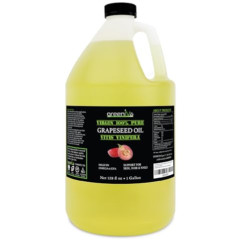 GreenIVe Grapeseed Oil Organically Grown 100% Pure Cold Pressed Light Flavor High Tempurature Cooking (128 Fl Oz (Gallon))