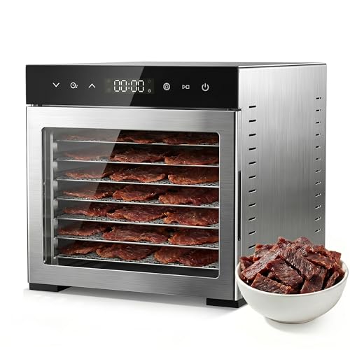 OLIXIS Silver Food Dehydrator Machine with 8 Large Trays, 185°F Temp, 24H Timer, 16.7x13.5x13.5in