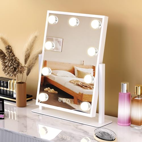 Vanity Mirror with Lights, Lighted Makeup Mirror Hollywood Makeup Mirror with 9 Dimmable Bulbs and 3 Color Lighting Modes, Smart Touch Control, 360¡ÆRotation
