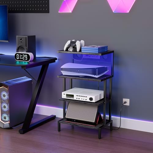 Aquzee 4-Tier Gaming Console Shelf with Outlet & RGB Light - Black / Regular Model