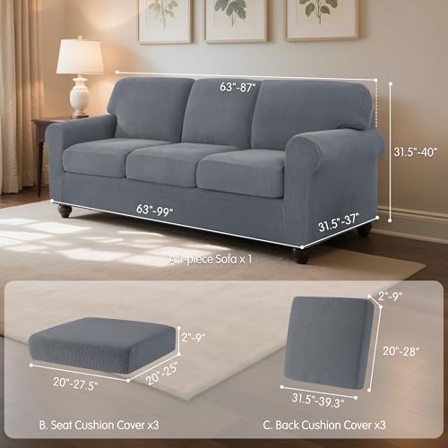 Large Light Gray 7-Piece Sofa Slipcover Set with Cushion & Backrest Protectors