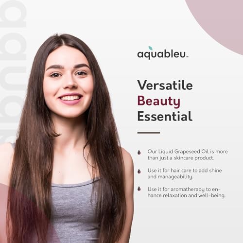 Aquableu Premium Grapeseed Oil - 100% Pure and All-Natural - Hydrating and Silky Smooth - Moisturing, for Clean and Healthy Skin, and Strong Hair - Cold Pressed - 8 oz