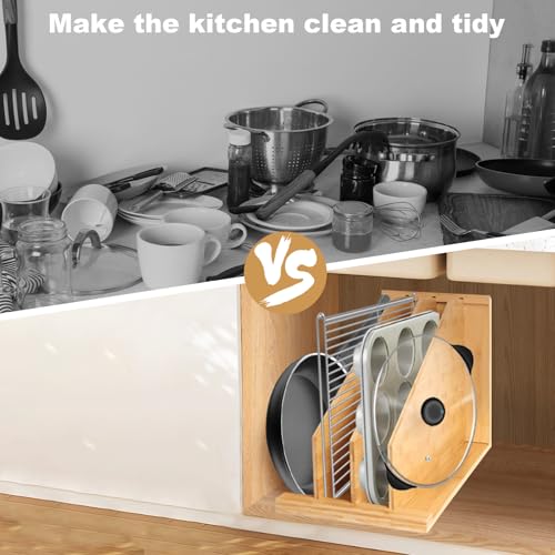 Kitchen Cabinet Tray Divider with 3 Removable Dividers - 15x22x12 Inches, Organize Pots, Pans & Lids - Variation 1