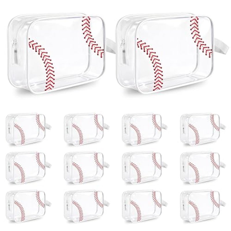 14PCS Clear Baseball Cosmetic Bags, Waterproof PVC Travel Makeup Organizer with Zipper,Transparent Toiletry Pouch, Goodie Snack Bags for Girls Team Players, Baseball Gift Accessories