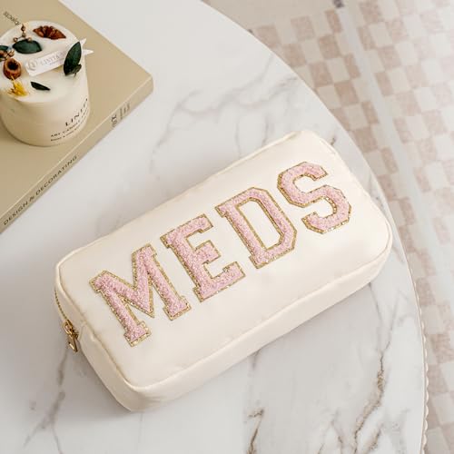 Personalized Chenille Letter Patch 2pcs MEDS and RX Bags Set Beige - Travel & Medicine Storage