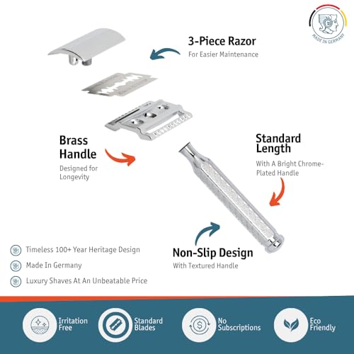 Safety Razor 42C Double Edge Shaver with Hex Handle, German Craftsmanship