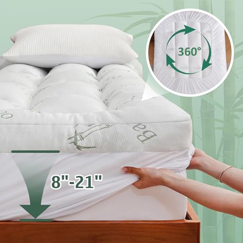 DOWNCOOL King Mattress Topper 3 Inch Breathable Bamboo Viscose Air Layer