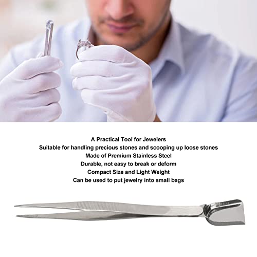 Pwshymi Jewelry Shovel End Tweezer,Bead Scoop Pickup Tool Jewelry Tweezers Long Handle Portable Handy Scoop Tweezer Prevent Slip for Stones Scoop Away