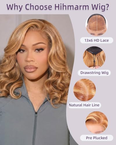 14 Inch Highlight Ombre Bob Wig Human Hair 13x6 HD Lace Front Body Wave Glueless