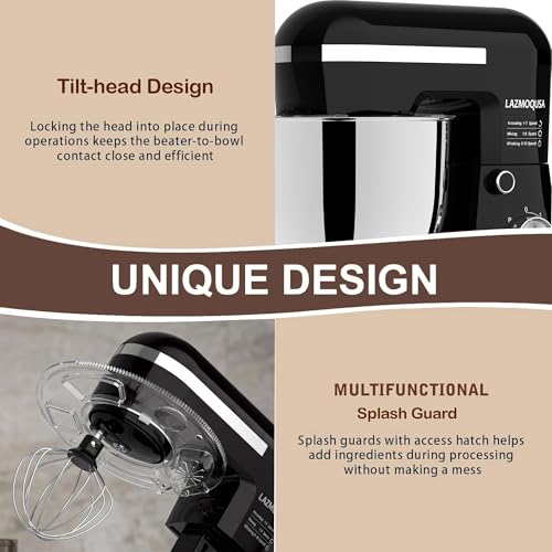 Black 6in1 Stand Mixer with 6.5 Quart Bowl, 660W Kitchen Food Mixer, Tilt-Head Dough & Cake Maker