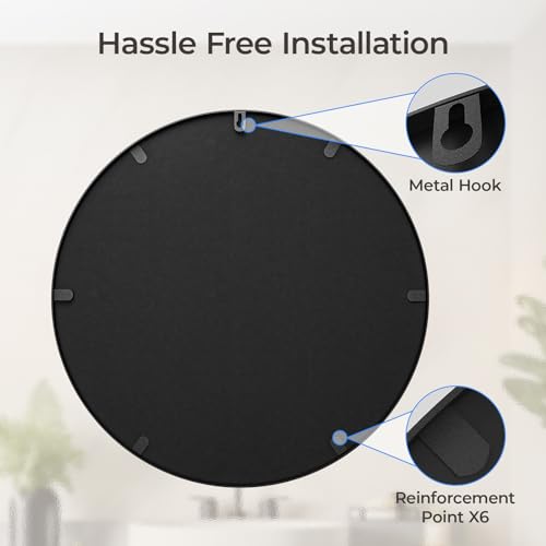 USHOWER 30 Inch Round Bathroom Mirror with Black Frame - Over Sink Vanity Mirror, 30"L x 30"W, Variation: Black / 30"L x 30"W / 1