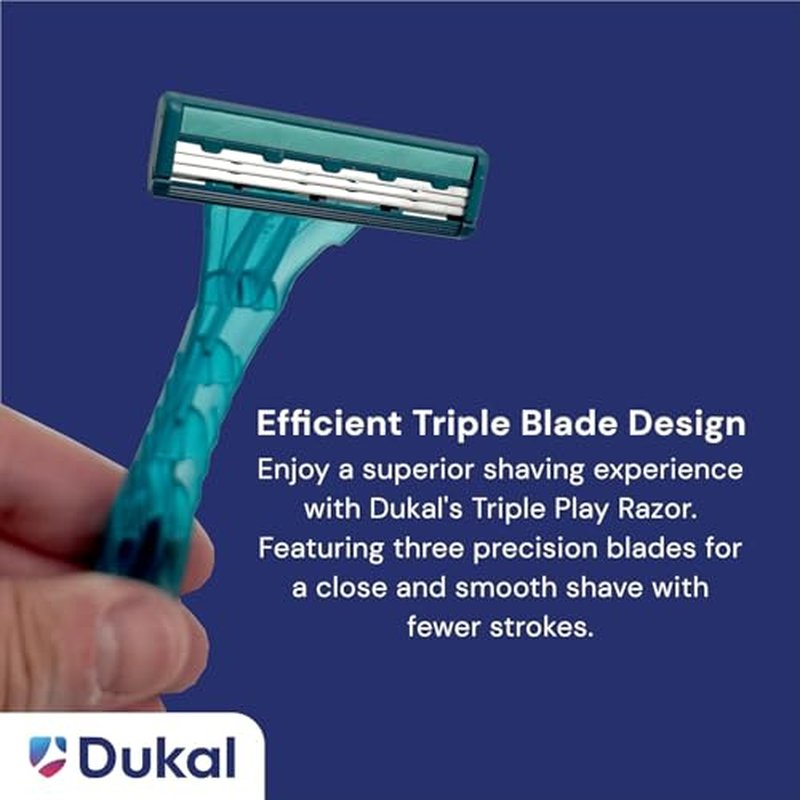DawnMist Triple Play Razors ? Triple Blade with Lubricating Strip, Single Edge, Teal, 2 Pack (20 Count)