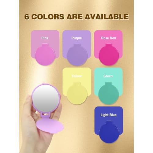 Qislee Compact Mirror Bulk, Pocket Small Mini Folding Mirrors for Purse, 96 Packs (6 Colors)