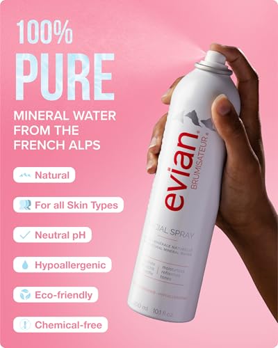 BRUMISATEUR Evian Facial Spray 10.1oz Hydrating Mineral Water Mist for Face & Skin — Refresh & Set Makeup