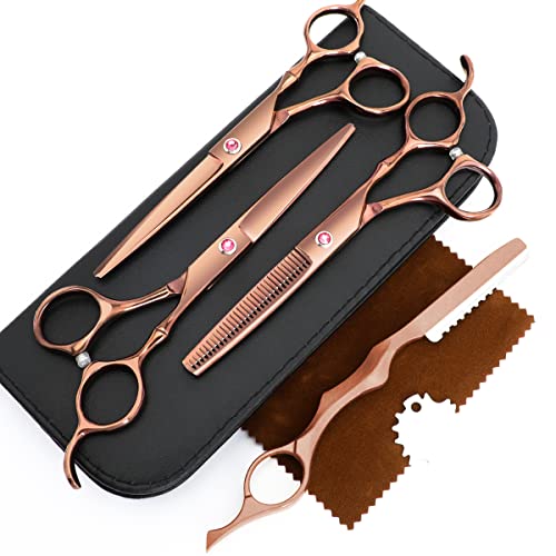 XUGOU Professional Hair Cutting Scissors Set Brown - Stainless Steel Barber Shears, Thinning & Straight Scissors, Salon Gift