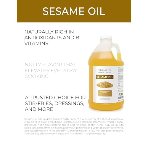 Sesame Seed Oil by Velona - 64 Fl Oz | 100% Pure and Natural Carrier Oil | Refined, Expeller Pressed | Cooking, Skin, Hair, Body & Face Moisturizing | Use Today - Enjoy Results