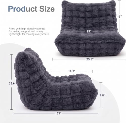 KKdema Dark Grey Memory Foam Faux Fur Bean Bag Chair with Filler – Fireside Lounge