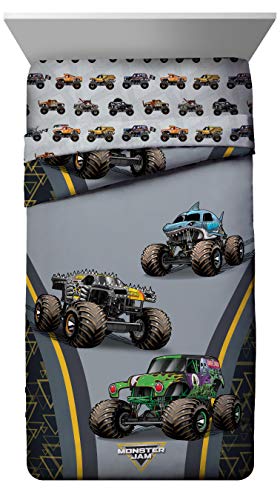 Monster Jam Kids Bed Set with Reversible Comforter and Sheets - Grave Digger Max-D Megalodon