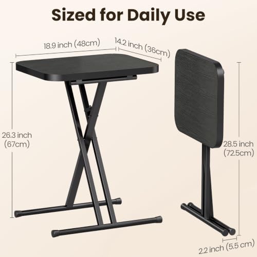 Kitstorack Black Folding TV Tray Tables Set of 2 No Assembly Rounded Metal Rims