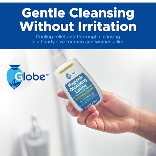 Globe (3 Pack) Hygienic Cleansing Lotion for Men and Women -Discomfort, Pain & Itch Relief for Sensitive Areas, Cooling, Non-Irritating Gentle Personal Care Cleanser, Convenient for Travel, 3oz Bottle