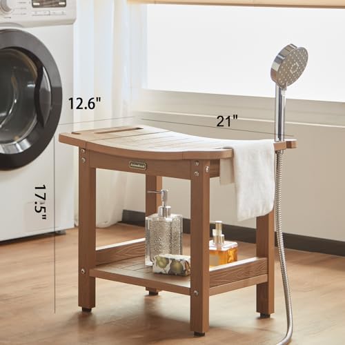 Brown Waterproof Poly Shower Stool with Handles & Adjustable Feet - Heavy Duty Bathroom Bench for Shaving & Seating