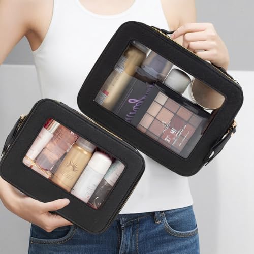 Travel Clear Makeup Bag Set Dual Black TSA Approved Cosmetic Organizer with Zipper