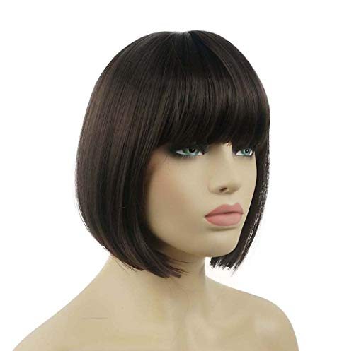 Lydell Chestnut Brown 8" Short Bob Wig with Center Part, Heat-Resistant Synthetic
