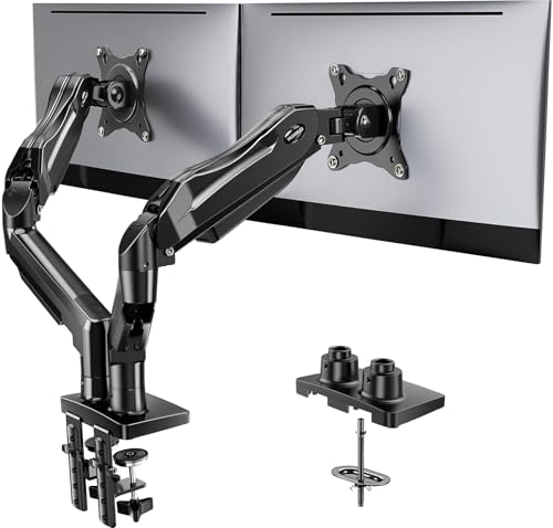HUANUO FlowLift Dual Monitor Stand 13–32" Full Motion w/ C-Clamp or Grommet, 75x75/100x100 VESA, 4.4–19.8 lb per arm - Black / 1