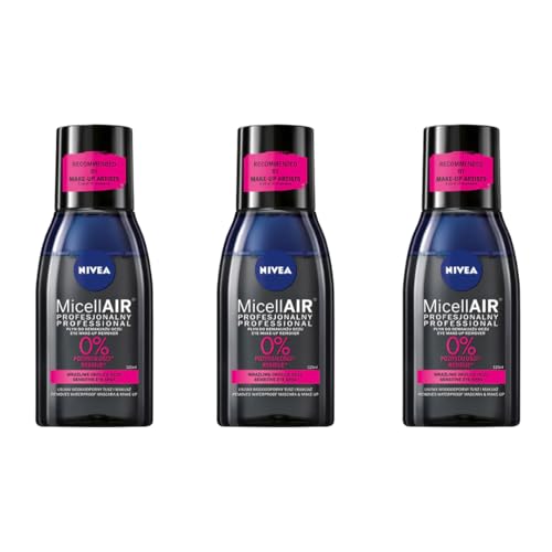 NIVEA MicellAir Skin Breathe Eye Makeup Remover 125ml ? Removes Waterproof Mascara ? Micellar Water with Black Tea & Dry Oil ? Gentle Formula for Sensitive Eyes, Pack of 3