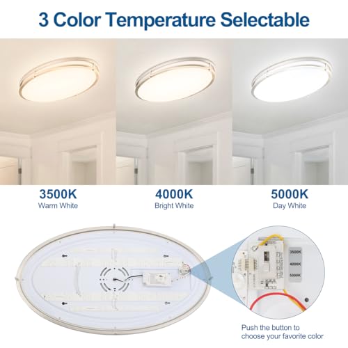 DAKASON 24-inch Oval LED Flush Mount Ceiling Light Fixture - Brushed Nickel, 40W, 4000LM, Dimmable, 3 CCT