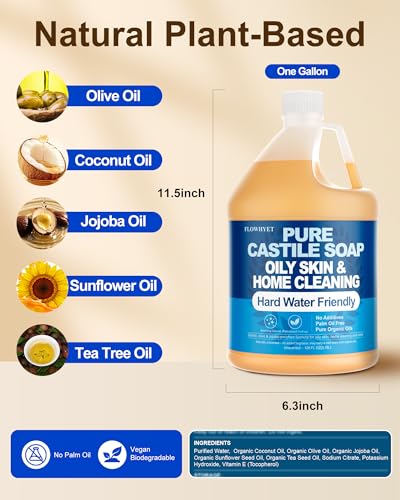 Flowhyet 1 Gallon Unscented Castile Soap Liquid | 128 Fl Oz, Organic & Gentle
