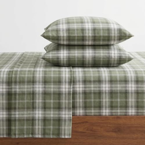 Queen Fitted Sheet Set with Pillowcases - Heartland Plaid Green - Eddie Bauer