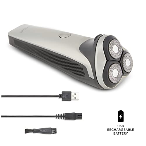 VIVITAR Metallic Cordless 3 Head Rotary Shaver, Cordless Electric Rotary Shaver for Men with Three Independently-Floating Heads, Pop-up Trimmer, and Stainless Steel Blades for Wet and Dry Uses