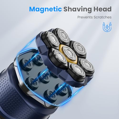 Navy Blue Head Shaver for Bald Men - 7D Floating Razor with Travel Case
